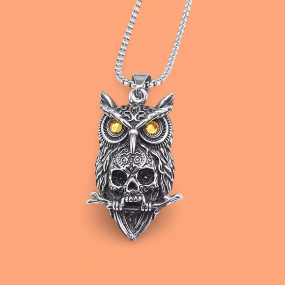 Large Owl Two Tone Heavy Pendant and Necklace #1431 - Picture 3 of 5